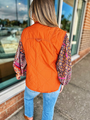 Quilted Snap Button Vest in Harvest Pumpkin