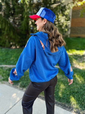 Oversized Hooded Sequin Football Sweatshirt in Blue