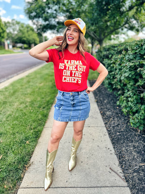 Karma is The Guy on The Chiefs Tee - Queen of Sparkles x Amelia's Collab