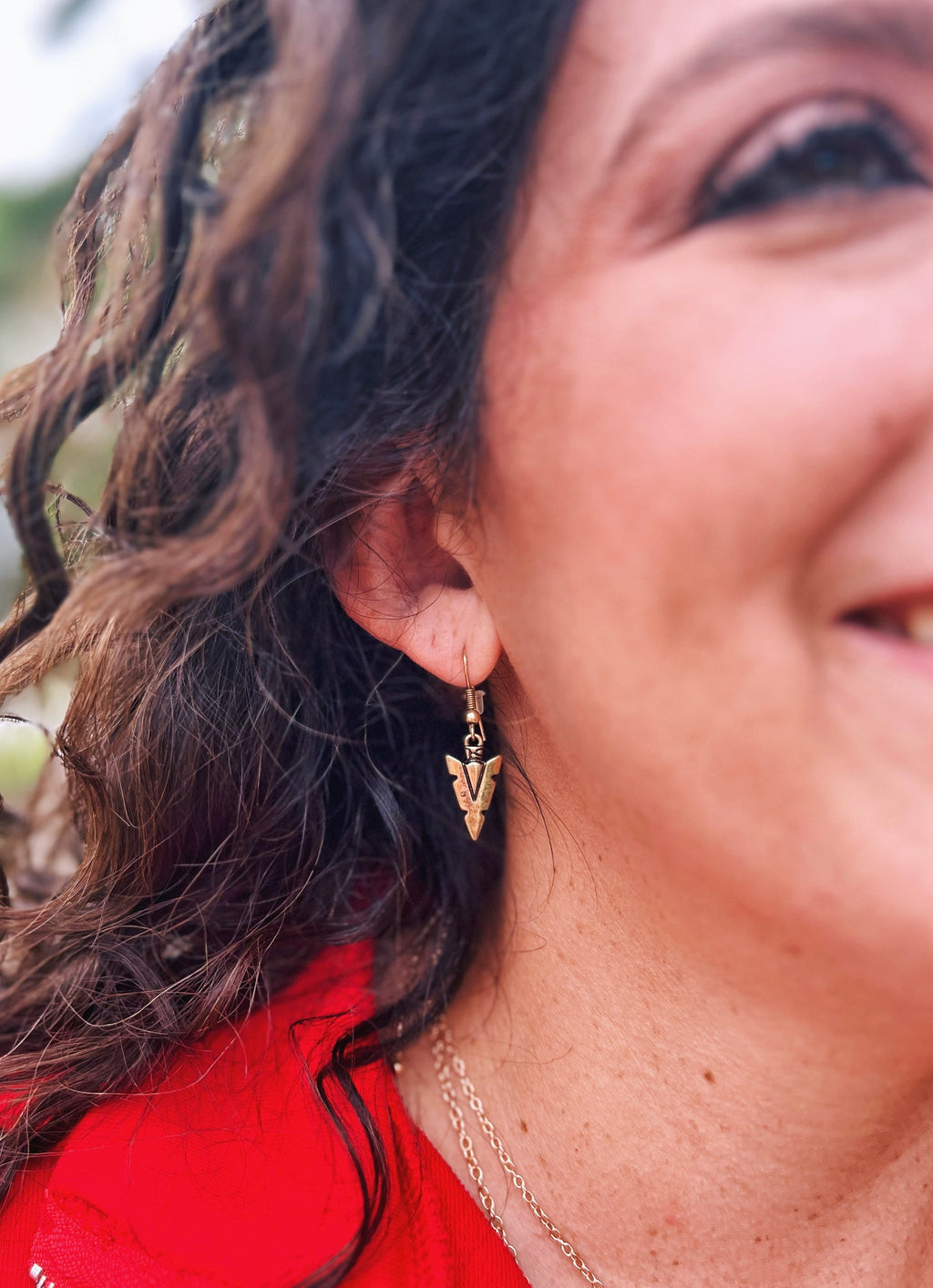 Tiny Drop Brass Arrowhead Earrings