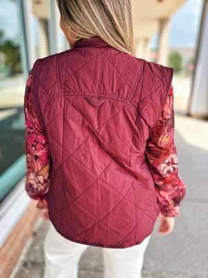 Quilted Snap Button Vest in Dark Cherry