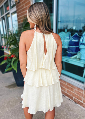 Tiered Butter Yellow Halter Dress