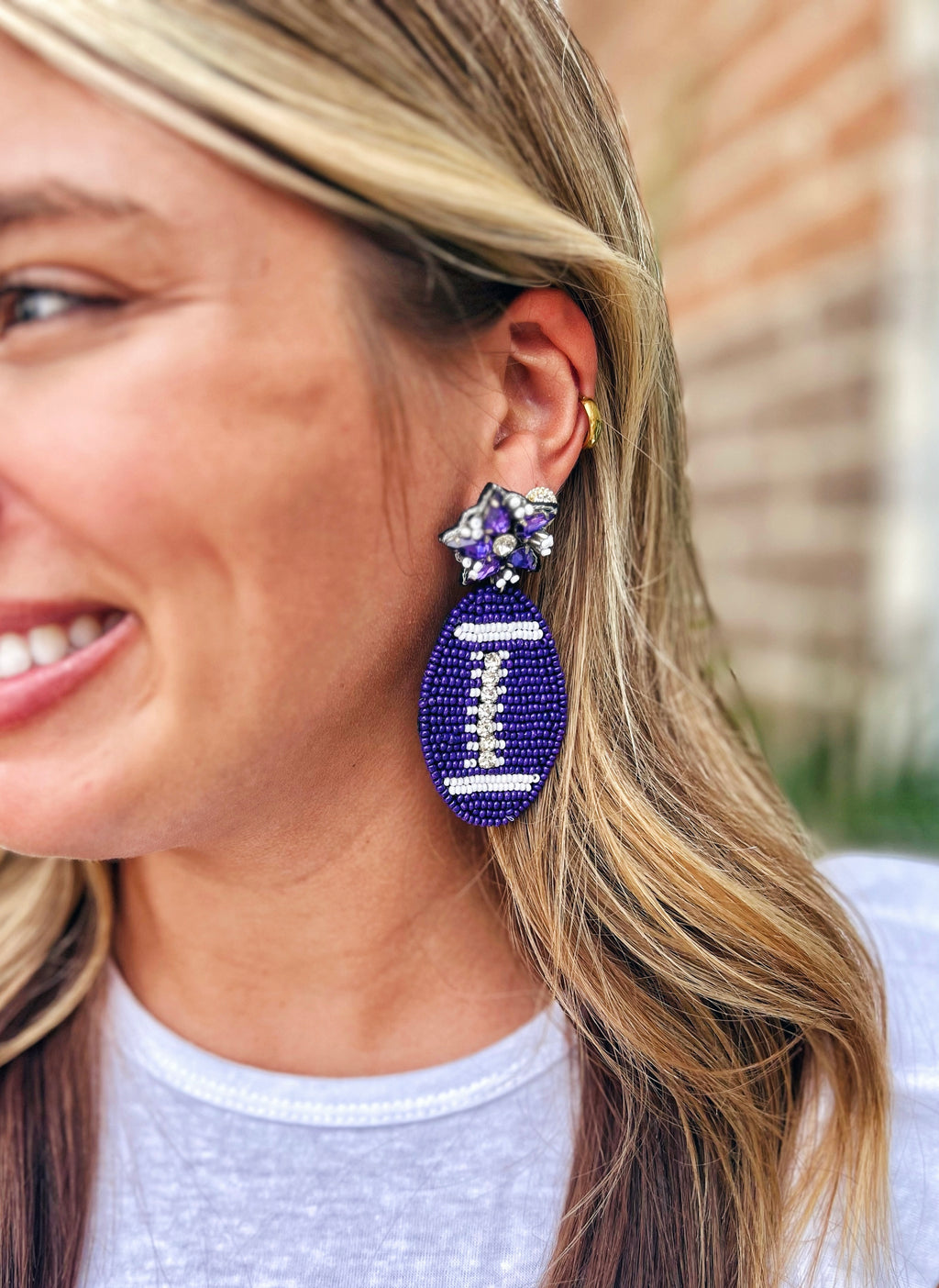 Purple Football Earrings