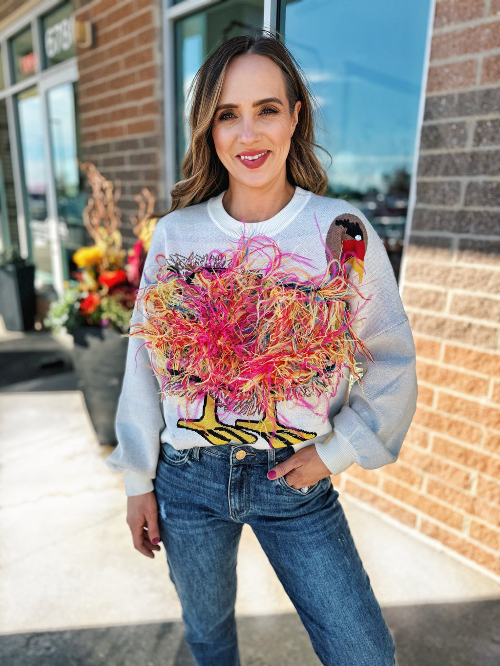 Queen of Sparkles Thanksgiving Turkey Feathers Sweater