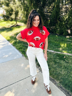 Football Sequin Knit Sweater in Red