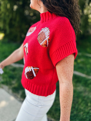 Football Sequin Knit Sweater in Red