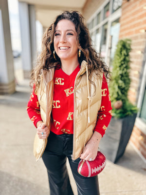 Gold KC Scattered Sequin Sweater in Red