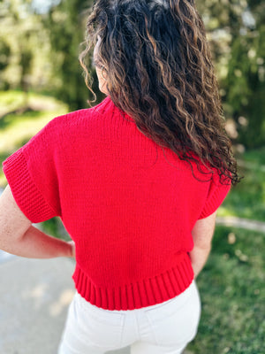 Football Sequin Knit Sweater in Red