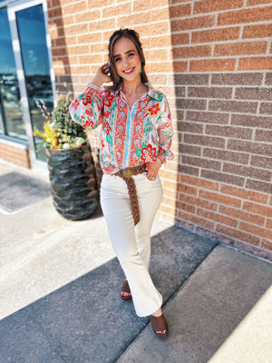 Silky Printed Button Up Top