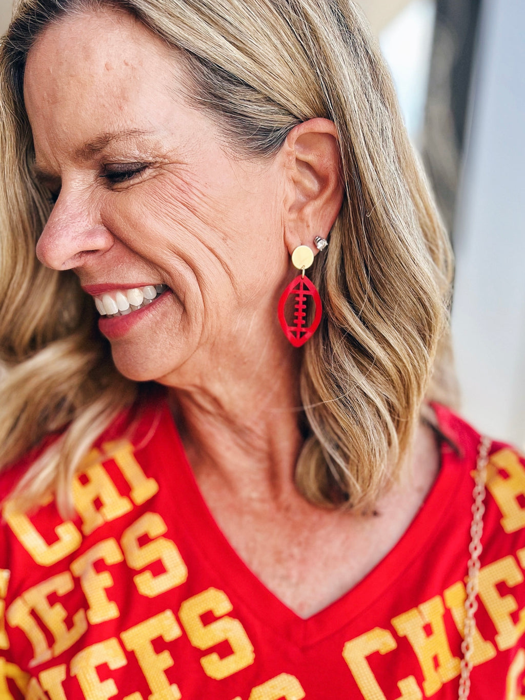 Acrylic Red Cutout Football Drop Earrings