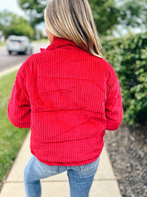 Velour Puff Jacket in Red