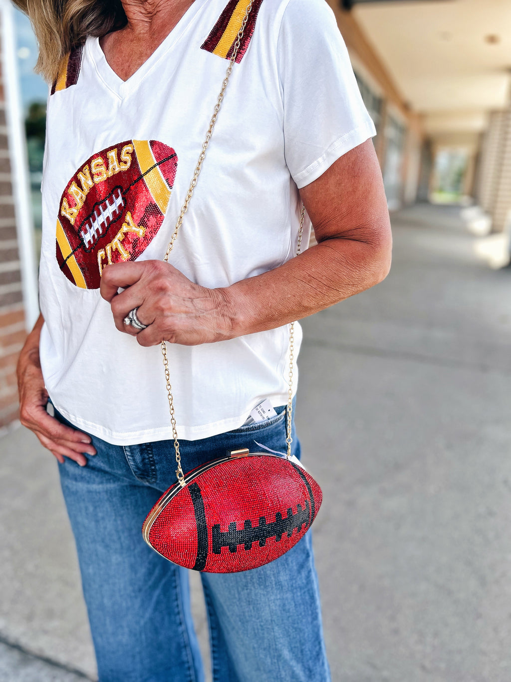 Sequin Football Purse with Latch Closure