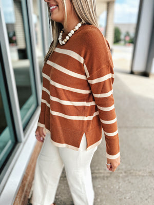 Stripe Crewneck Sweater in Cognac