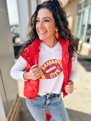 Kansas City Football V Neck Sweater - Queen of Sparkles x Amelia's Collab