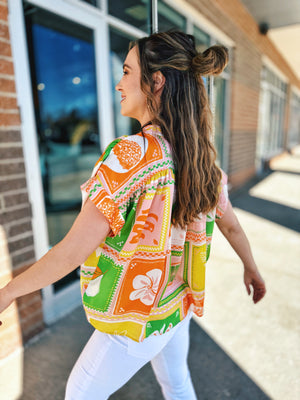 Tropical Squares Printed Top