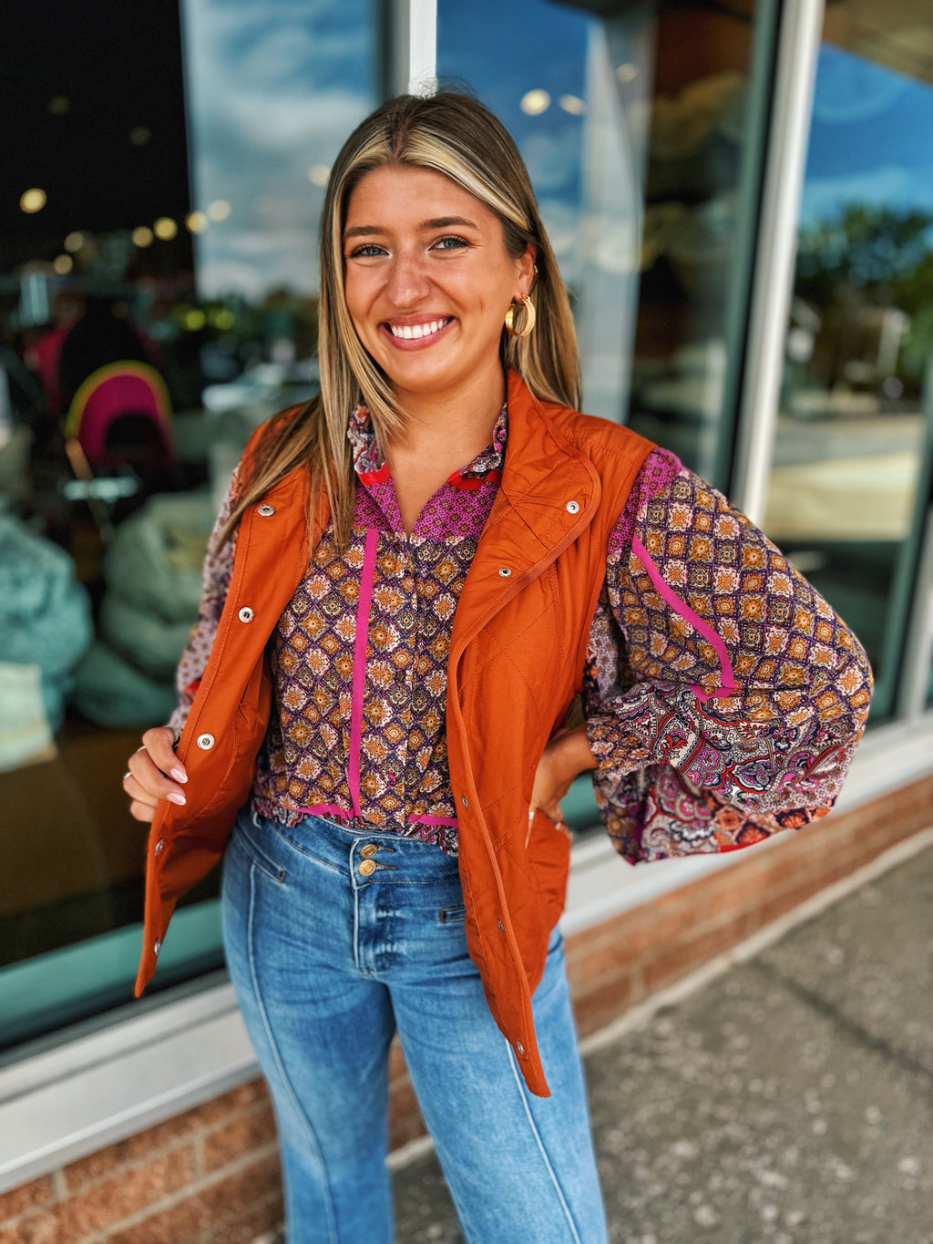 Quilted Snap Button Vest in Harvest Pumpkin