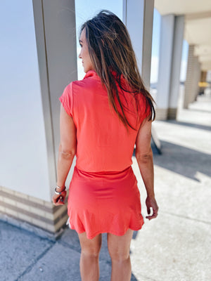 Half Zip Skort Set in Coral