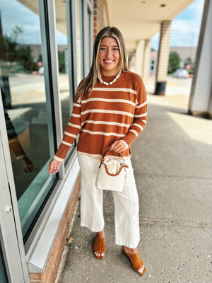 Stripe Crewneck Sweater in Cognac