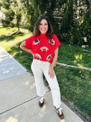 Football Sequin Knit Sweater in Red