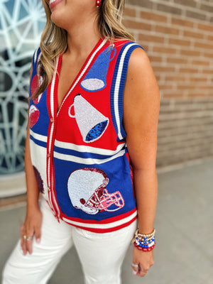 Kansas Inspired Game Day Sweater Vest - Queen of Sparkles