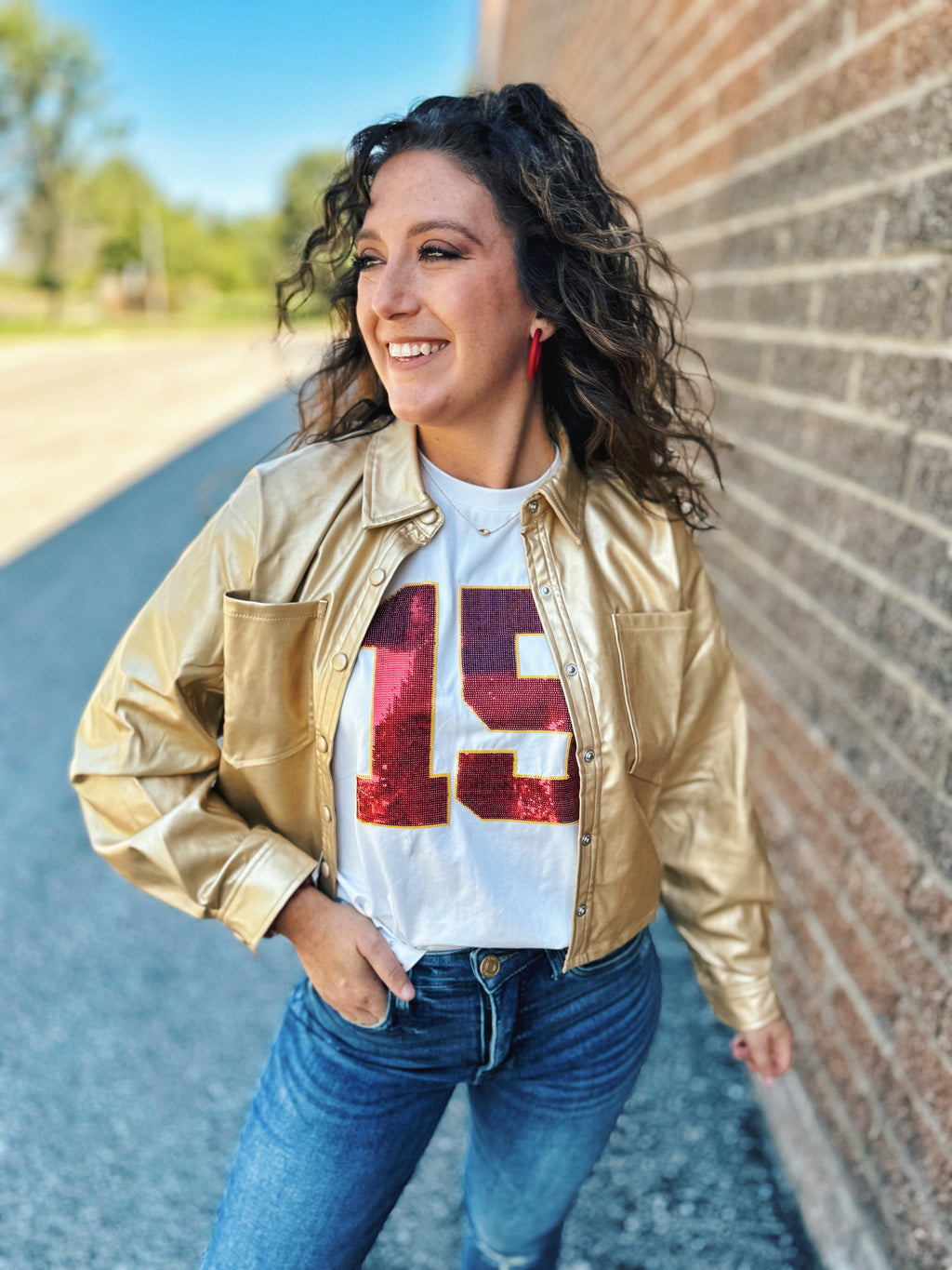 Metallic Gold Cropped Faux Leather Jacket