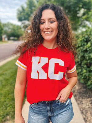 Queen of Sparkles Varsity KC Crew Neck Tee - Amelia's Original