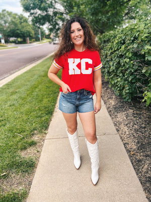 Queen of Sparkles Varsity KC Crew Neck Tee - Amelia's Original