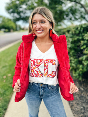 Velour Puff Jacket in Red