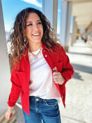 Red Cropped Denim Jacket