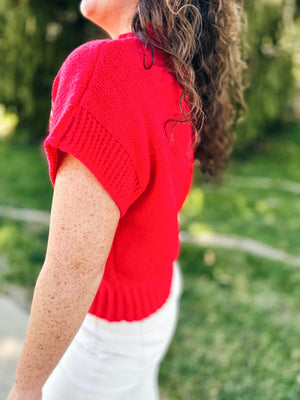 Football Sequin Knit Sweater in Red