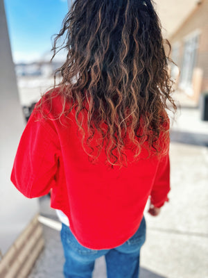 Red Cropped Denim Jacket