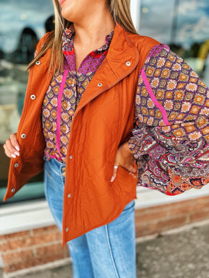 Quilted Snap Button Vest in Harvest Pumpkin