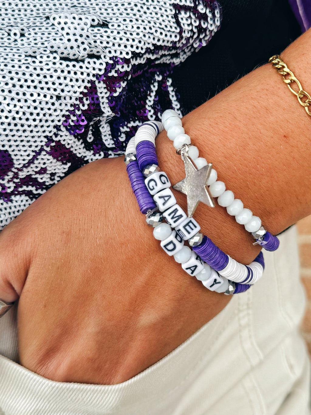 Purple Game Day Friendship Bracelet Stack