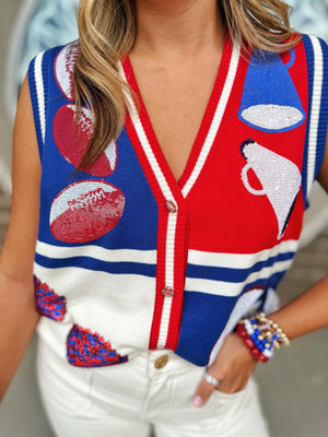 Kansas Inspired Game Day Sweater Vest - Queen of Sparkles