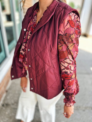 Quilted Snap Button Vest in Dark Cherry