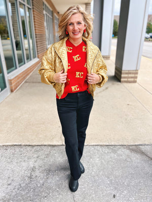 Gold KC Scattered Sequin Sweater in Red