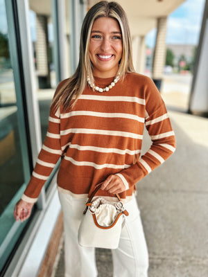 Stripe Crewneck Sweater in Cognac