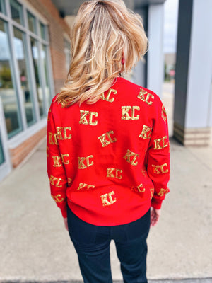 Gold KC Scattered Sequin Sweater in Red