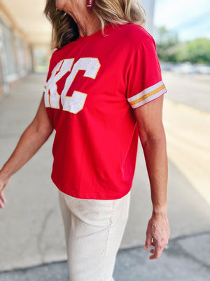 Queen of Sparkles Varsity KC Crew Neck Tee - Amelia's Original