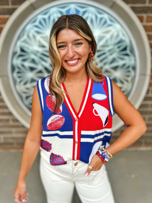 Kansas Inspired Game Day Sweater Vest - Queen of Sparkles