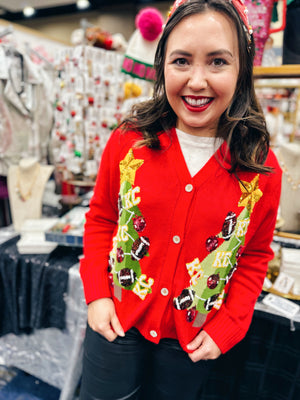 Queen of Sparkles x Amelia’s Boutique Christmas Tree KC ornaments Cardigan