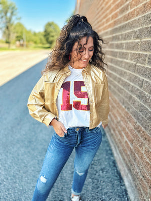 Metallic Gold Cropped Faux Leather Jacket