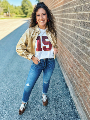 Metallic Gold Cropped Faux Leather Jacket