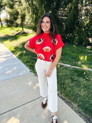 Football Sequin Knit Sweater in Red