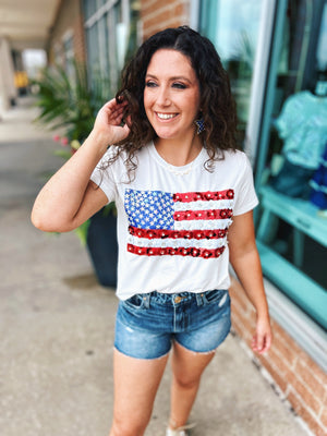 Queen of Sparkles American Flag Tee