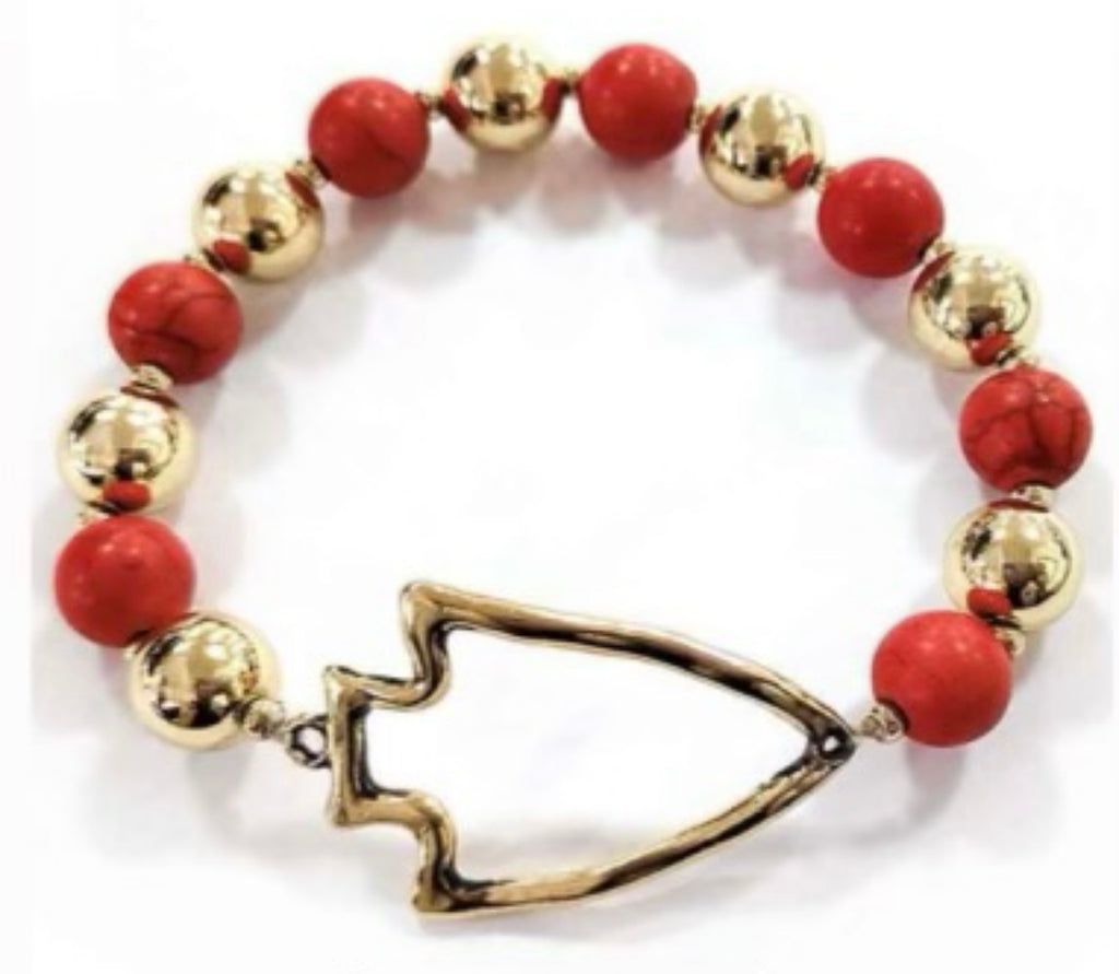 Red and Gold Beaded Arrowhead Stretch Bracelet