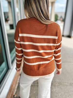 Stripe Crewneck Sweater in Cognac