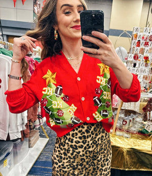 Queen of Sparkles x Amelia’s Boutique Christmas Tree KC ornaments Cardigan