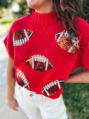 Football Sequin Knit Sweater in Red