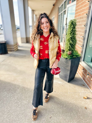 Gold KC Scattered Sequin Sweater in Red